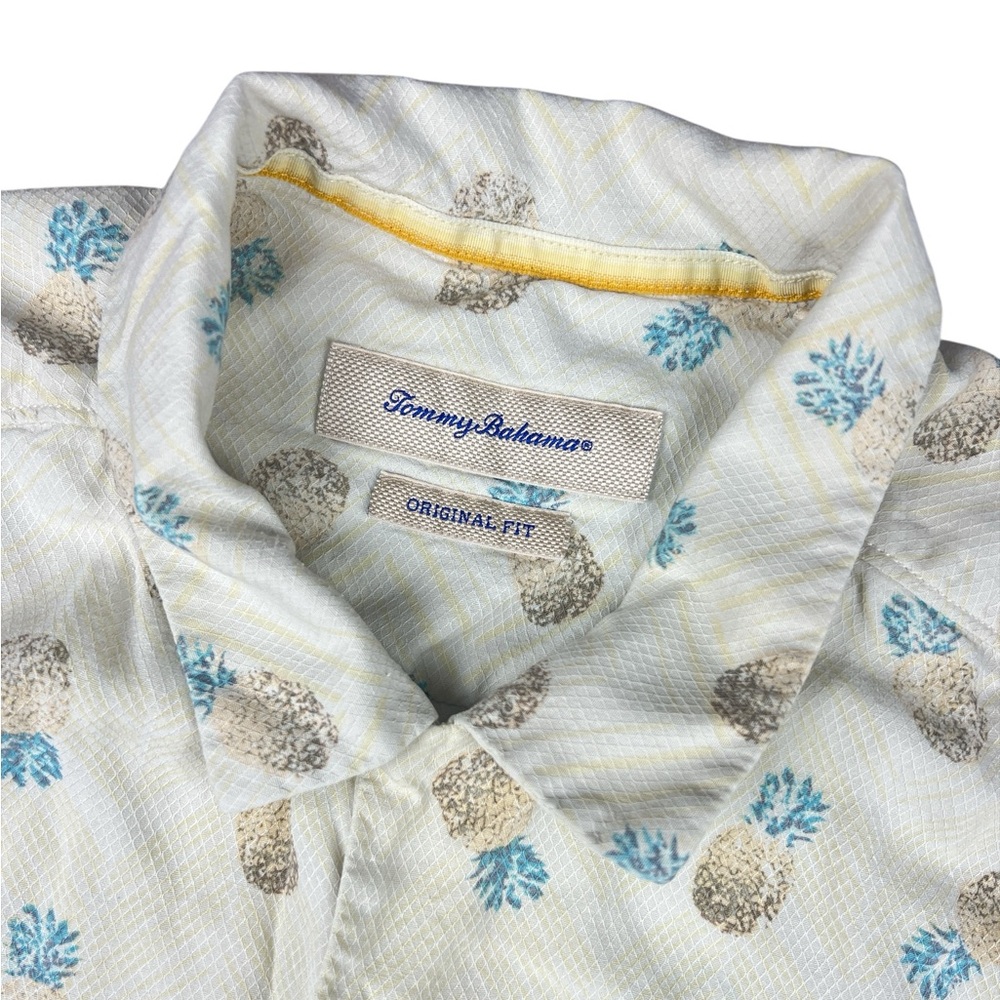 Tommy Bahama Cream Button-Down Shirt with Blue & Tan Pineapple Print